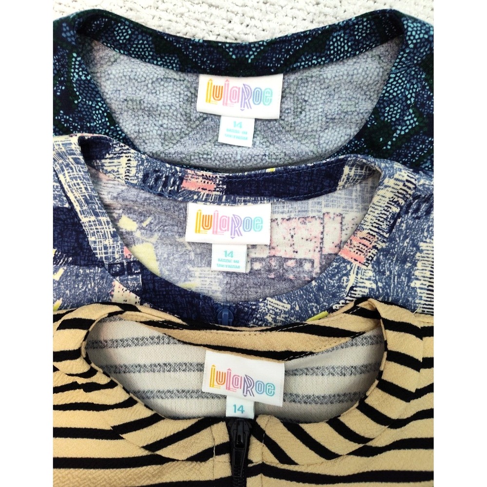 LuLaRoe Girls Monroe Jacket Lot 3pc Sz 14 Lightweight‎ Bomber Full Zip Pockets - Picture 2 of 6